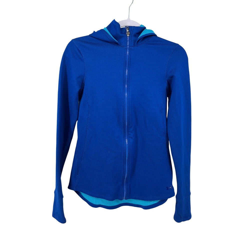 Under Armour Womens Full Zip Hoodie Blue Teal‎ Thumbholes Active Jacket Medium